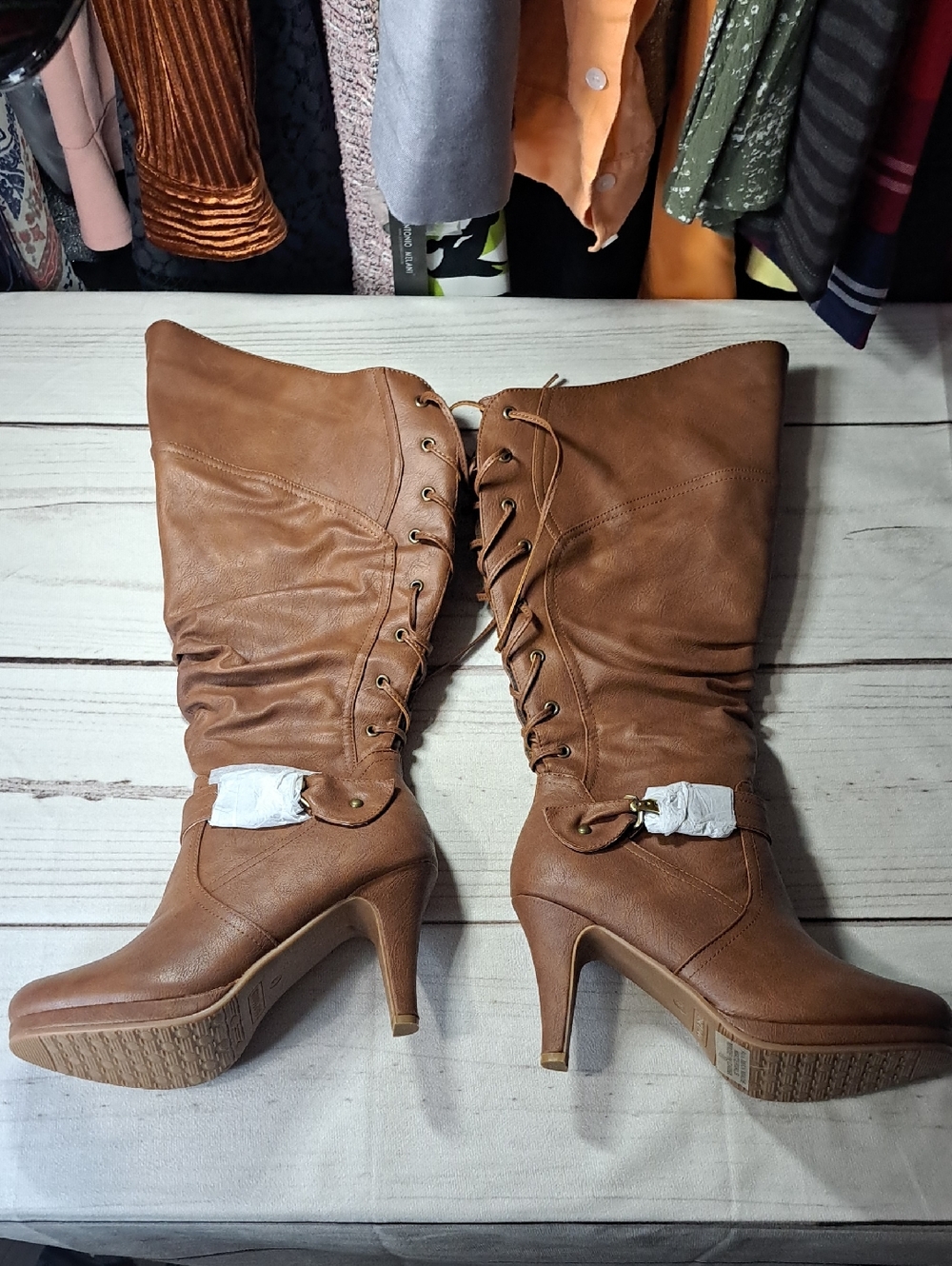 Mid-Calf Lace-Up Back Heeled Boots Size 8